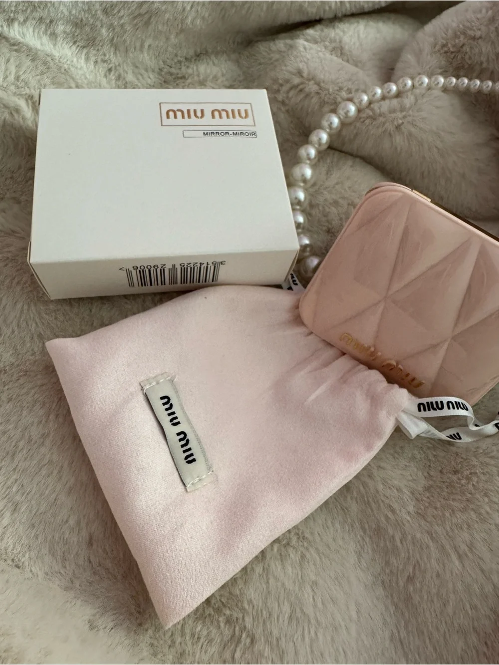 Miu Miu Pink Quilted Compact Bag double sided mirror